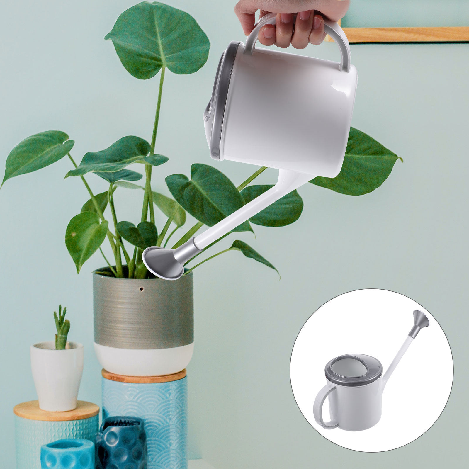 Watering Can Long Spout - Gletsjergrauwe plastic gieter met lange tuit