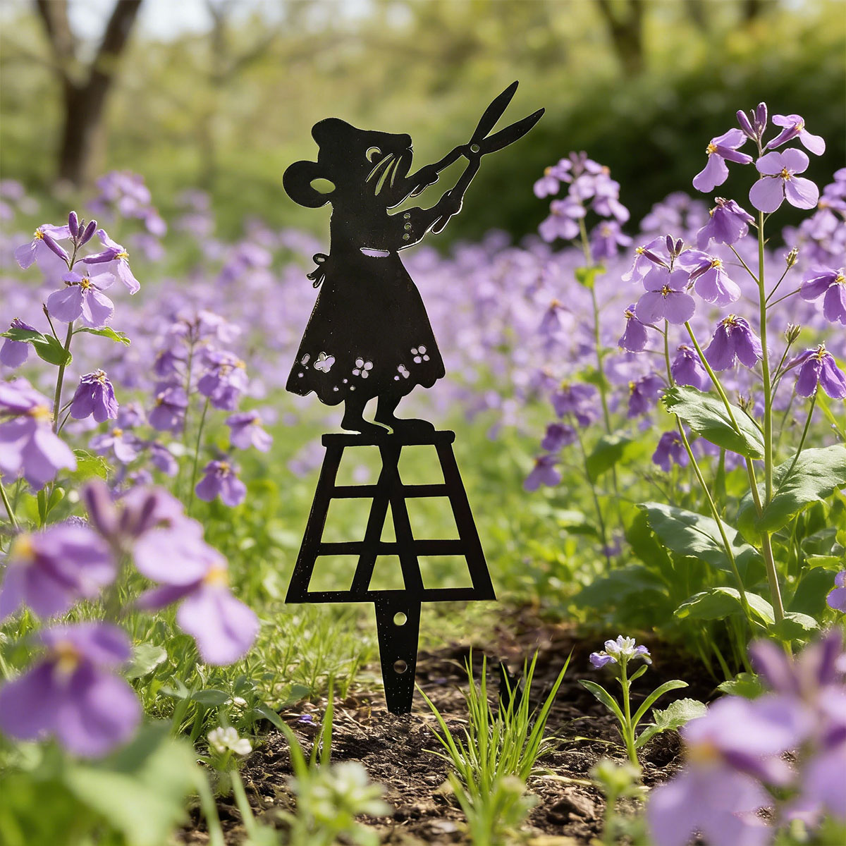 Gardening Tools Vegetables - Zwarte silhouetlijn metalen tuinzuil, muisdesign met